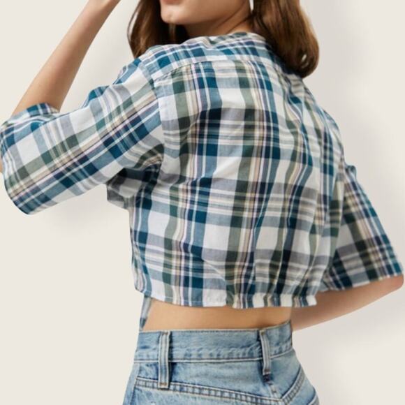 NWT | Urban Outfitters Renewal Recycled Check Tie-Front Shirt | M/L - Picture 4 of 9